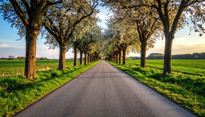 Obraz premium Road alley with blooming trees in spring