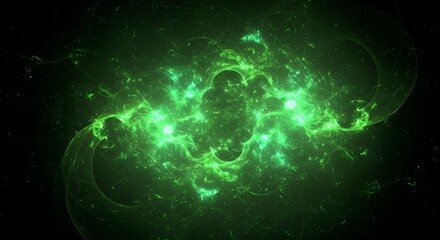 Obraz premium Abstract swirling emerald nebula, glows against dark backdrop, suggests energy or cosmos