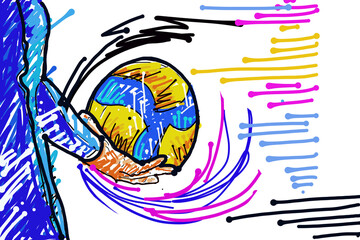 hand with ball​volleyball​ skect​ sport​  art​