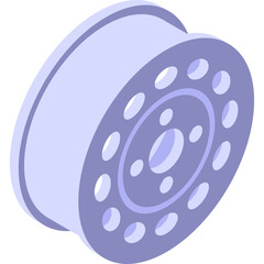 Pale Blue Isometric Spoke Wheel Rim with Circular Holes and Rim Edge Isolated on Transparent Background