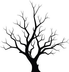 Creepy Leafless Tree Black Silhouette Vector Graphic Spooky Bare Branches Halloween Winter Abstract Design