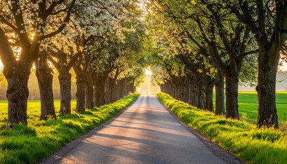 Obraz premium Road alley with blooming trees in spring