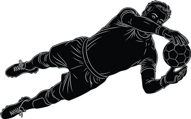 Soccer Goalkeeper Diving Save Silhouette Vector Illustration