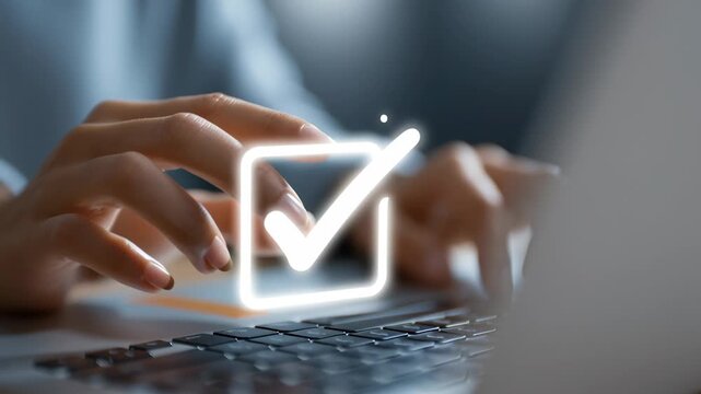 Engaging User Interactions on Laptop with Digital Checkmark Symbol for Business Success