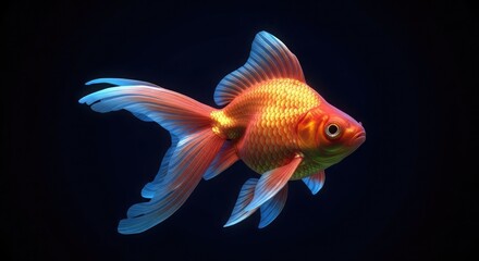 Fototapeta premium Beautiful goldfish swimming in dark aquarium water pet animal orange fish aquatic life fancy goldfish pet care