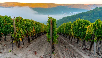 Scenic Vineyard with Rows of Grapevines and Rolling Hills