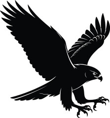 Dynamic Black Silhouette of Flying Eagle or Hawk with Spread Wings and Extended Talons