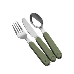 Fototapeta premium Cutlery set of fork, knife and spoon in kitchenware isolated PNG with Transparent Background