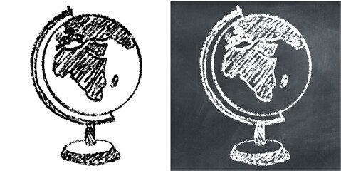 Chalk hand-drawn globe icon vector. Ideal for global travel, world network, and international themes. This graphic symbolizes earth, connectivity, and geography with a unique, sketchy aesthetic. © Xharites