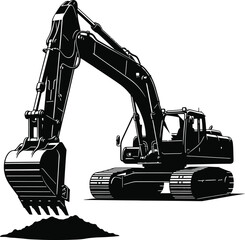 Excavator Heavy Equipment Digging Soil Silhouette Vector