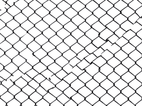Damaged chain link fence abstract texture background, Isolated On White Background, Png Transparent