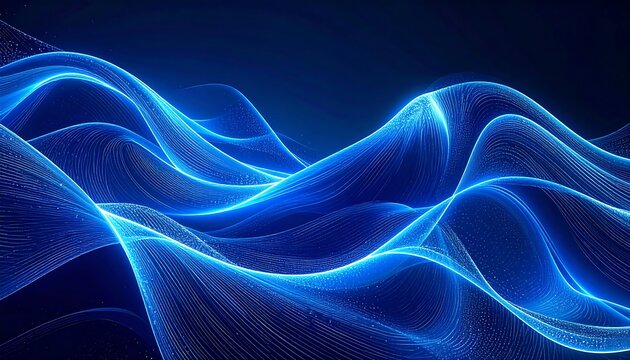 Abstract digital artwork showcasing luminous blue waves against a dark, gradient background