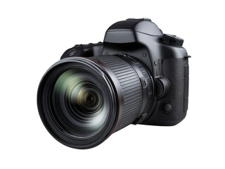Fototapeta premium Professional dslr camera black background photography equipment, Isolated On White Background, Png Transparent