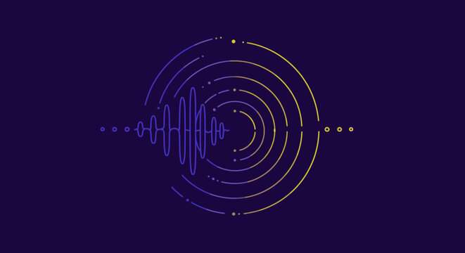 Abstract digital visualization of sound waves or data, featuring concentric circles and a dynamic central waveform in vibrant gradient colors, symbolizing modern technology.