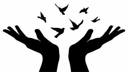 Silhouette of two hands releasing birds into the air creating a sense of freedom and letting go moment