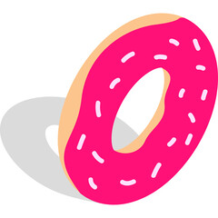 Pink Frosted Donut With Sprinkles Casts a Shadow On a Transparent Background In Isometric 3D Style