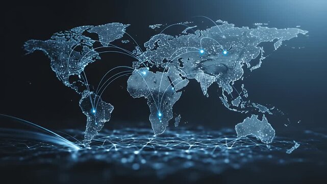 Abstract Global Network Connections With Blue Lights On World Map Background
