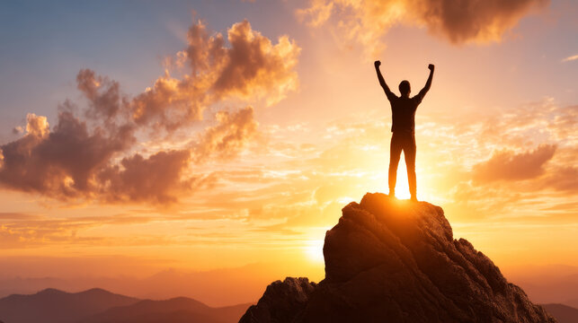 Silhouette mountain sunrise victory success achievement mental toughness rise above emotional sky