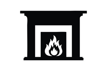 Christmas Fireplace Icon with Fire and Garland, vector, illustration.