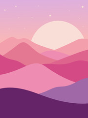 Gouache Pink Sky and Hills Background Illustration