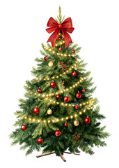 Festive Decorated Evergreen Tree with Lights and Ornaments