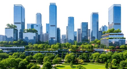 Obraz premium Modern city skyline with green park isolated on white background