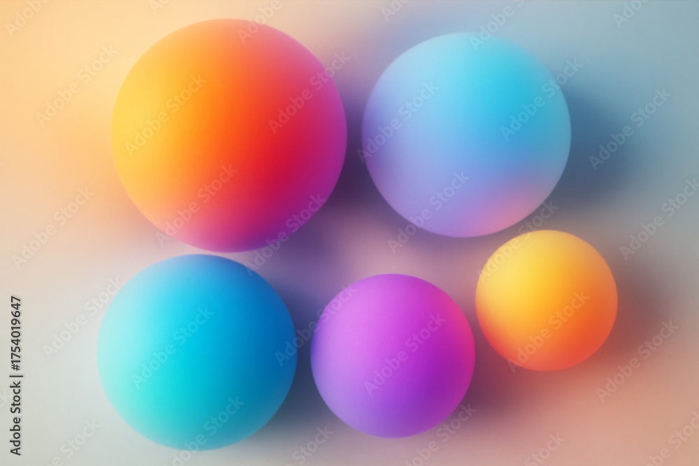 Wall mural abstract colorful spheres with soft lighting on gradient background, creative minimal composition wi