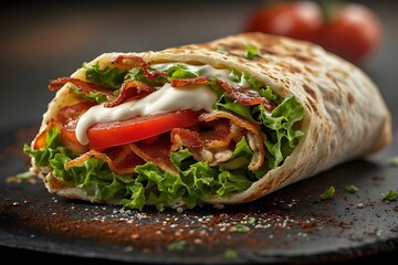 blt (bacon, lettuce, and tomato) trap on a plate