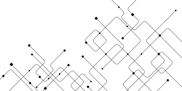 Vector design Network technology and Connection concept. Vector Technology connected white lines and dots with electronics elements on tech bg. Abstract geometric background of engineering drawing.	