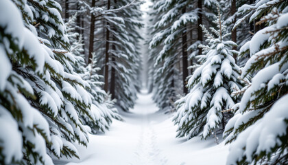 Snowladen Forest Path Serene Winter Landscape