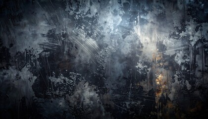 Fototapeta premium Gritty and weathered abstract surface showcasing a dark, distressed grunge texture with dynamic light play, evoking a sense of industrial decay and profound depth