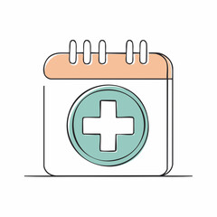 Fototapeta premium Clean line art calendar icon symbolizing medical appointments, health scheduling, and wellness planning. Features a prominent teal cross for healthcare management and timely doctor visits