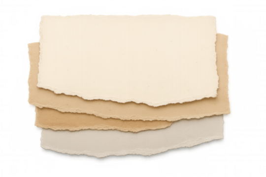 Ripped paper stack providing blank space. Crafting a vintage collage with beige and brown textures. Transparent background