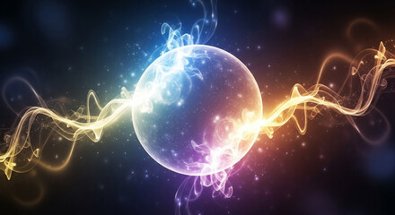 A captivating illustration of a glowing orb emitting electric sparks and energy waves, creating a dynamic and visually stunning abstract composition