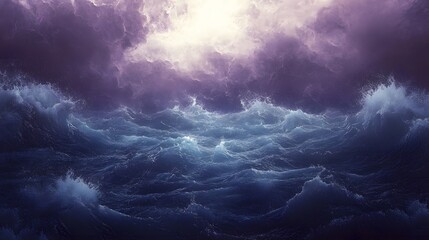 Fototapeta premium A stormy sea with dark clouds and a bright light shining through.