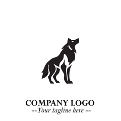 Obraz premium Wolf Logo Symbol in Black on the White Background Minimalist Wild Animal Vector Illustration