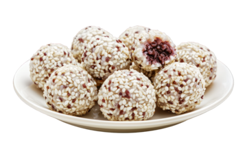 Sesame balls tangyuan glutinous rice balls asian dessert on transparent background