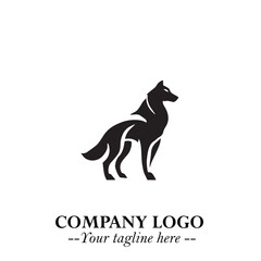 Obraz premium Wolf Logo Symbol in Black on the White Background Minimalist Wild Animal Vector Illustration