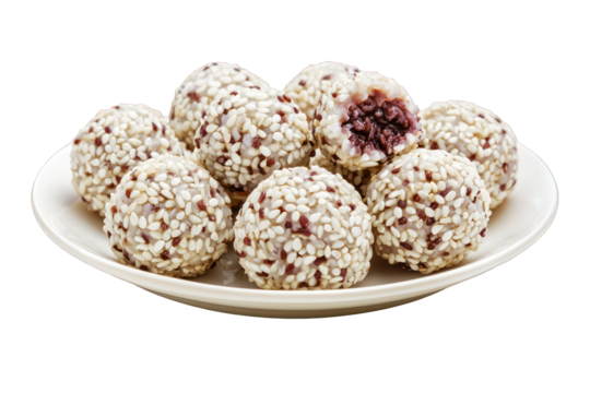 Sesame balls tangyuan glutinous rice balls asian dessert on transparent background