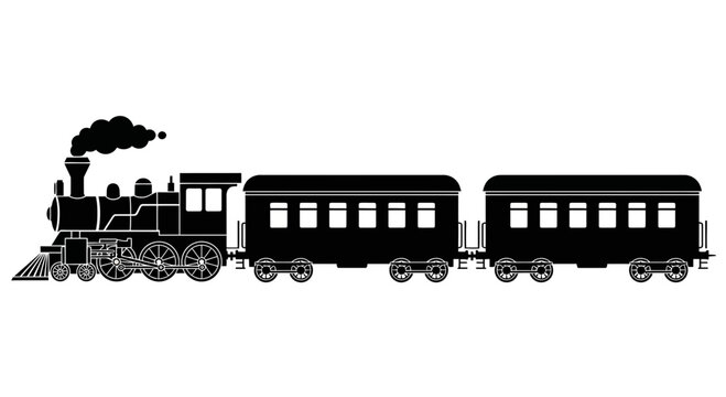 Vintage Steam Train Silhouette Vector, Classic Railway Locomotive Illustration, Retro Transportation Icon Design