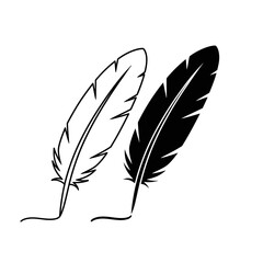 Obraz premium Elegant Feather Quill Silhouette Vector – Black and White Pen Ink Drawing for Art and Design