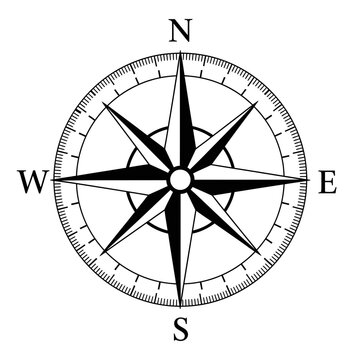 Compass Rose Silhouette Vector &ndash; Black and White Navigation Symbol for Travel and Direction Design