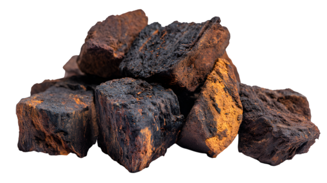 Pile of dark brown and orange stones on black background