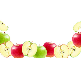 りんご　果物　背景 フレーム　水彩 イラスト