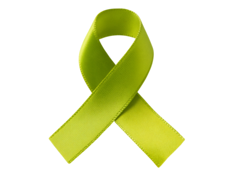 Lime green awareness ribbon isolated on black background, Isolated On White Background, Png Transparent