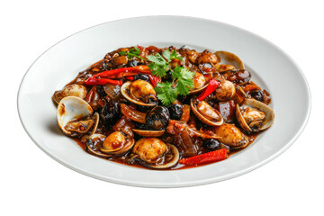 Delicious stir fried clams recipe seafood dish asian cuisine on transparent background