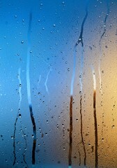 shot of transparent glass covered in condensation, water droplets. Winter season concept, natural beauty. Water Foggy, osted window surface background, natural light creates calm, drops glass