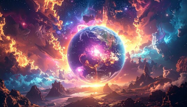 Celestial Orb - A Cosmic Dance of Light and Energy. - Powered by Adobe