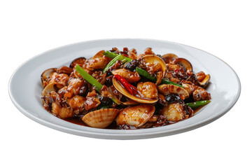 Delicious stir fried clams recipe asian cuisine seafood dish on transparent background