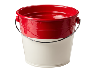 Red and white metal bucket with handle, classic design, empty container, Isolated On White Background, Png Transparent